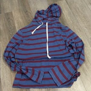 Blue and Crimson Long Sleeve Hoodie Shirt